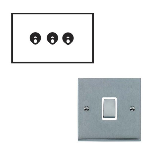3 Gang 2 Way 20A Dolly Switch Satin Chrome Raised Plate and Toggle Switch Victorian Elite