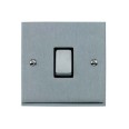 1 Gang 2 Way 10A Rocker Switch in Satin Chrome Raised Plate with Black Trim Victorian Elite