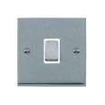 1 Gang 2 Way 10A Rocker Switch in Satin Chrome Raised Plate with White Trim Victorian Elite