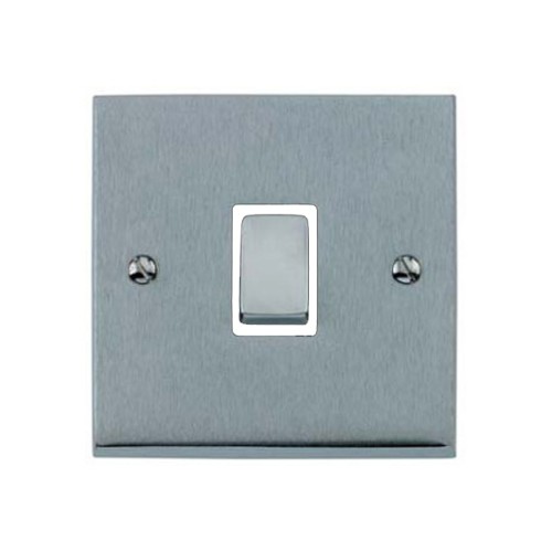 1 Gang 10A Intermediate Rocker Switch in Satin Chrome Raised Plate with White Trim Victorian Elite