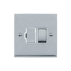 13A Fused Switched Spur in Satin Chrome Raised Plate with White Trim Victorian Elite