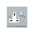 1 Gang 13A Switched Single Socket in Satin Chrome Raised Plate with White Trim Victorian Elite