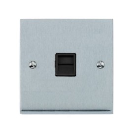 1 Gang Master Phone Socket Outlet in Satin Chrome Raised Plate with Black Trim Victorian Elite