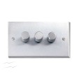 3 Gang 2 Way Trailing Edge LED Dimmer Switch 10-120W in Satin Chrome Raised Plate Victorian Elite