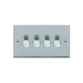 4 Gang 2 Way Trailing Edge LED Dimmer Switch 10-120W in Satin Chrome Raised Plate Victorian Elite