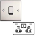 2 Gang 13A Socket with 2 USB Sockets Raised Satin Nickel Plate and Rockers with Black Plastic Insert Victorian Elite
