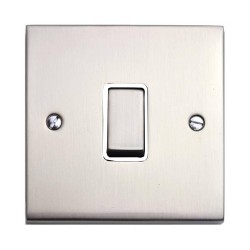 1 Gang 2 Way 10A Rocker Switch in Satin Nickel Raised Plate with White Trim Victorian Elite