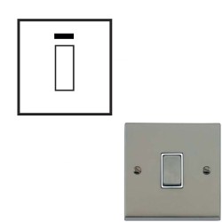 1 Gang 20A Double Pole Switch with Neon in Satin Nickel Raised Plate with White Trim Victorian Elite