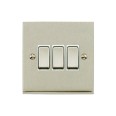 3 Gang 2 Way 10A Rocker Switch in Satin Nickel Raised Plate with White Trim Victorian Elite