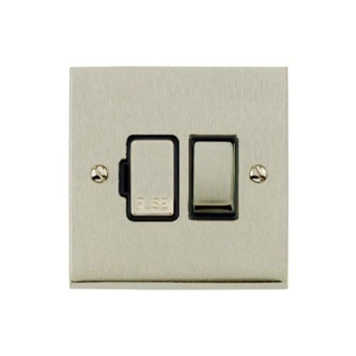 13A Fused Switched Spur in Satin Nickel Raised Plate with Black Trim Victorian Elite