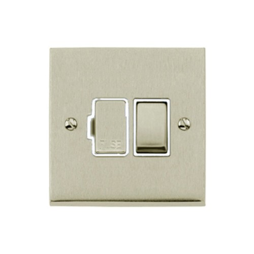 13A Fused Switched Spur in Satin Nickel Raised Plate with White Trim Victorian Elite