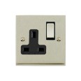 1 Gang 13A Switched Single Socket in Satin Nickel Raised Plate with Black Trim Victorian Elite