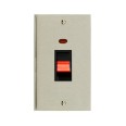 45A Cooker Switch with Neon (twin plate) Red Rocker in Satin Nickel Raised Plate with Black Trim Victorian Elite