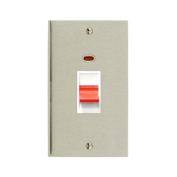 45A Cooker Switch with Neon (twin plate) Red Rocker in Satin Nickel Raised Plate with White Trim Victorian Elite