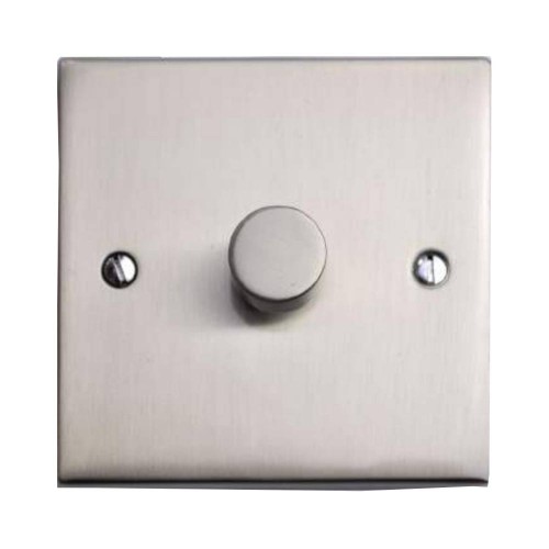 1 Gang 2 Way Trailing Edge LED Dimmer Switch 10-120W in Satin Nickel Raised Plate Victorian Elite