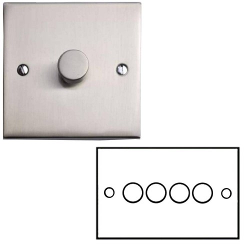 4 Gang 2 Way Trailing Edge LED Dimmer Switch 10-120W in Satin Nickel Raised Plate Victorian Elite