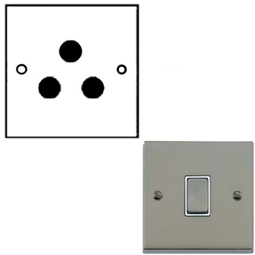 1 Gang Round 3 Pin 5A Unswitched Socket in Satin Nickel Raised Plate with White Trim Victorian Elite
