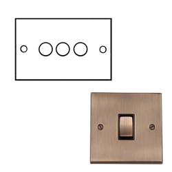 3 Gang 2 Way Push On/Off Dimmer Switch 400W Antique Brass Raised Plate Victorian Elite