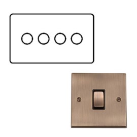 4 Gang 2 Way Trailing Edge 10W-120W LED Dimmer Antique Brass Raised Plate Victorian Elite