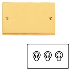 3 Gang 2 Way 20A Dolly Switch Victorian Polished Brass Plain Raised Plate and Toggle Switch