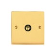 1 Gang Non-Isolated TV/Coaxial Socket Victorian Polished Brass Plain Raised Plate and Black Trim