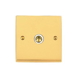 1 Gang Non-Isolated TV Coaxial Socket Victorian Polished Brass Plain Raised Plate and White Trim