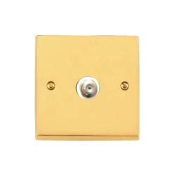 1 Gang Satellite Socket Victorian Polished Brass Plain Raised Plate with a White Trim