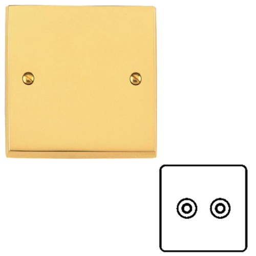 Satellite and TV Socket Outlet Victorian Polished Brass Plain Raised Plate with a White Trim