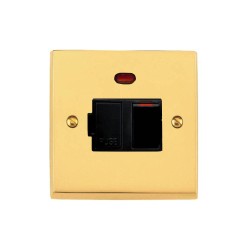 1 Gang 13A Switched Spur with Neon Victorian Polished Brass Plain Raised Plate with Black Trim and Switch