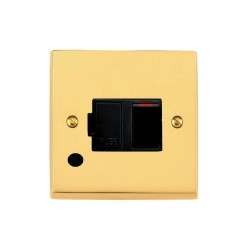 1 Gang 13A Switched Spur with Cord Outlet Victorian Polished Brass Plain Raised Plate Black Trim and Switch