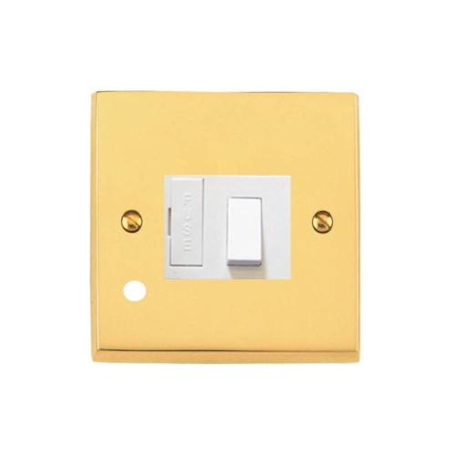1 Gang 13A Switched Spur with Cord Outlet Victorian Polished Brass Plain Raised Plate White Trim and Switch