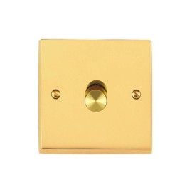 1 Gang 2 Way Trailing Edge LED Dimmer 10-120W Victorian Polished Brass Plain Raised Plate