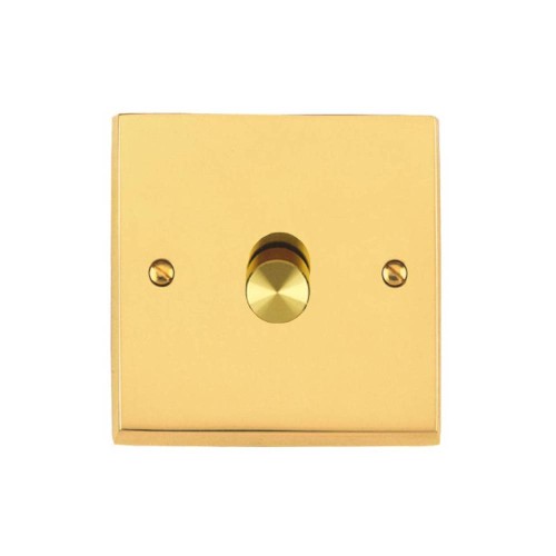 1 Gang 2 Way Trailing Edge LED Dimmer 10-120W Victorian Polished Brass Plain Raised Plate