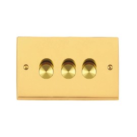 3 Gang 2 Way Trailing Edge LED Dimmer 10-120W Victorian Polished Brass Plain Raised Plate