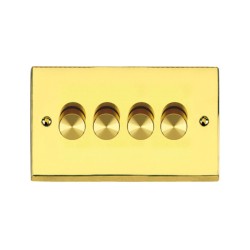 4 Gang 2 Way Trailing Edge LED Dimmer 10-120W Victorian Polished Brass Plain Raised Plate