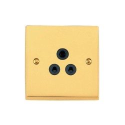 1 Gang 5A 3 Round Pin Unswitched Socket Victorian Polished Brass Plain Raised Plate Black Trim
