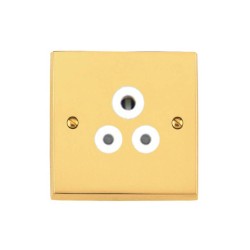 1 Gang 5A 3 Round Pin Unswitched Socket Victorian Polished Brass Plain Raised Plate White Trim