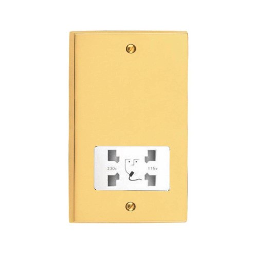Shaver Socket Dual Voltage Output 110/240V Victorian Polished Brass Plain Raised Plate with White Trim