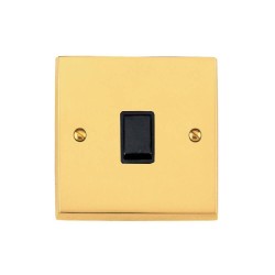 1 Gang 20A Double Pole Switch Victorian Polished Brass Plain Raised Plate Black Plastic Rocker and Trim