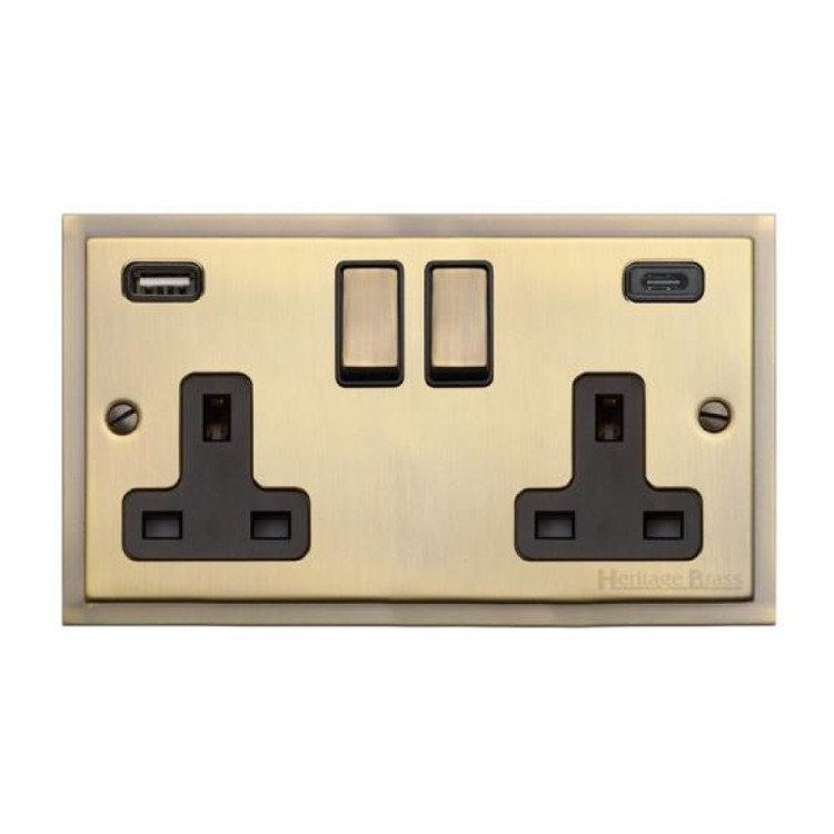 2 13A Socket with 2 USB Type A+C Sockets Elite Stepped