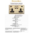 2 Gang 13A Socket with 2 USB Type A+C Sockets Elite Stepped Flat Antique Brass Plate and Rockers with Black Insert