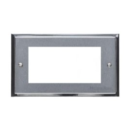4 Gang Euro Module Satin Chrome Plate/Polished Chrome Edge Stepped Plate with White Insert (Plate Only)