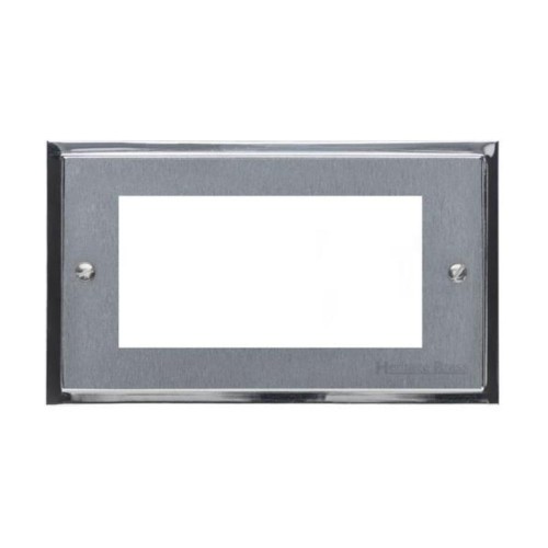 4 Gang Euro Module Satin Chrome Plate/Polished Chrome Edge Stepped Plate with Black Insert (Plate Only)