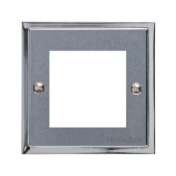 2 Gang Euro Module Stepped Plate in Satin Chrome Plate/Polished Chrome Edge with White Insert (Plate Only)