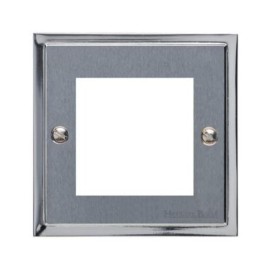 2 Gang Euro Module Stepped Plate in Satin Chrome Plate/Polished Chrome Edge Black Insert (Plate Only)