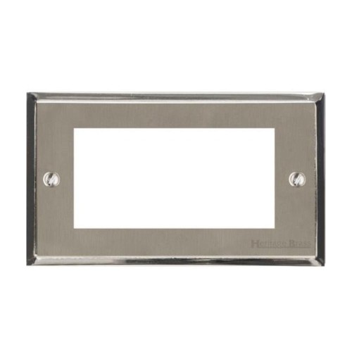 4 Gang Euro Module Satin Nickel Plate/Polished Nickel Edge Stepped Plate with Black Insert (Plate Only)