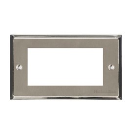 4 Gang Euro Module Satin Nickel Plate/Polished Nickel Edge Stepped Plate with White Insert (Plate Only)