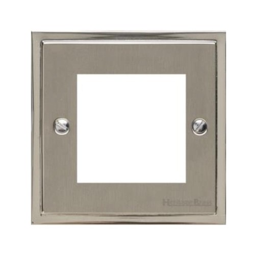 2 Gang Euro Module Stepped Plate in Satin Nickel Plate/Polished Nickel Edge with Black Insert (Plate Only)