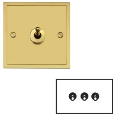 3 Gang 2 Way 20A Dolly Switch in Polished Brass Plate and Dolly, Elite Stepped Flat Plate