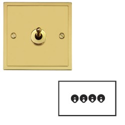 4 Gang 2 Way 20A Dolly Switch in Polished Brass Plate and Dolly, Elite Stepped Flat Plate
